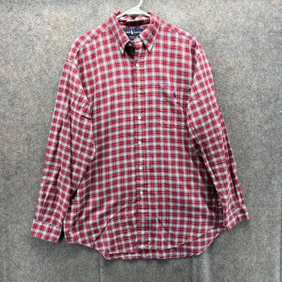 Vintage Ralph Lauren Shirt Mens Medium Red Button Down Blake Pony Plaid 90s - Picture 1 of 10